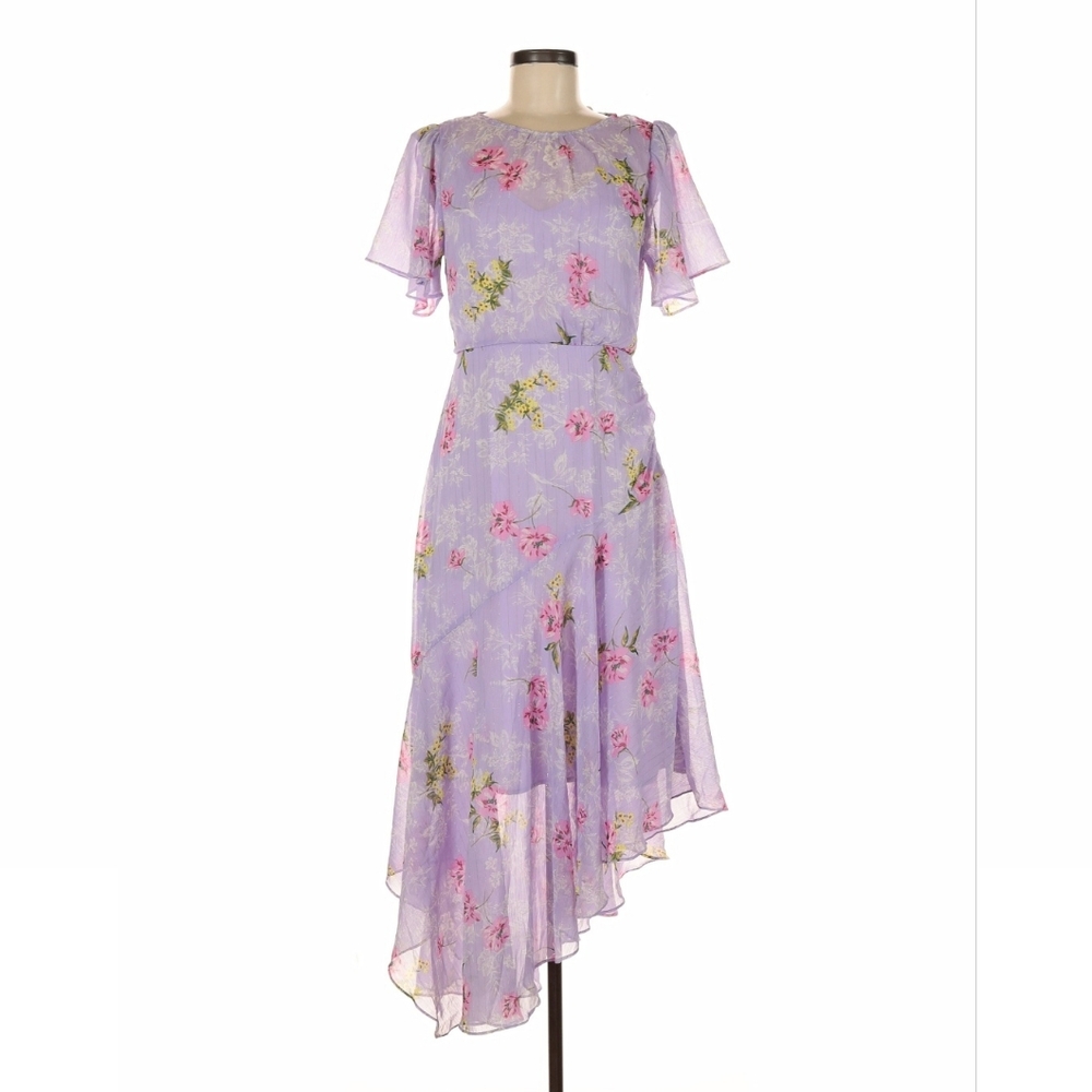 Astr Lavender Floral Asymmetrical Midi Dress